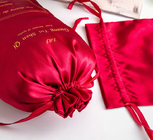 Zugschnur-Beutel der Perücken-8x12inch fertigte rote Satin-Tasche mit Logo Fabric Drawstring Gift Bags besonders an