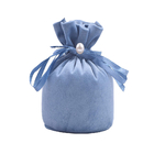 Rundes blaues Veloursleder-Gewebe-Zugschnur-Geschenk bauscht sich für das Schmuck-Verpacken
