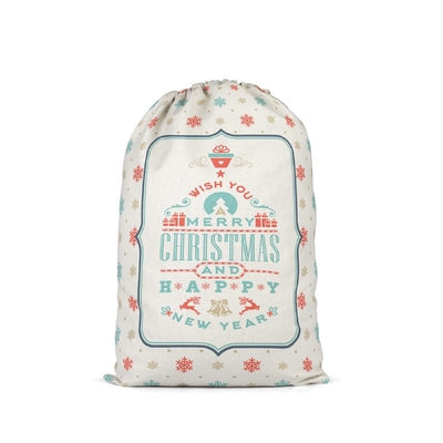 Weihnachten druckte Santa Canvas Drawstring Gift Bags mit Polyester-Schnur